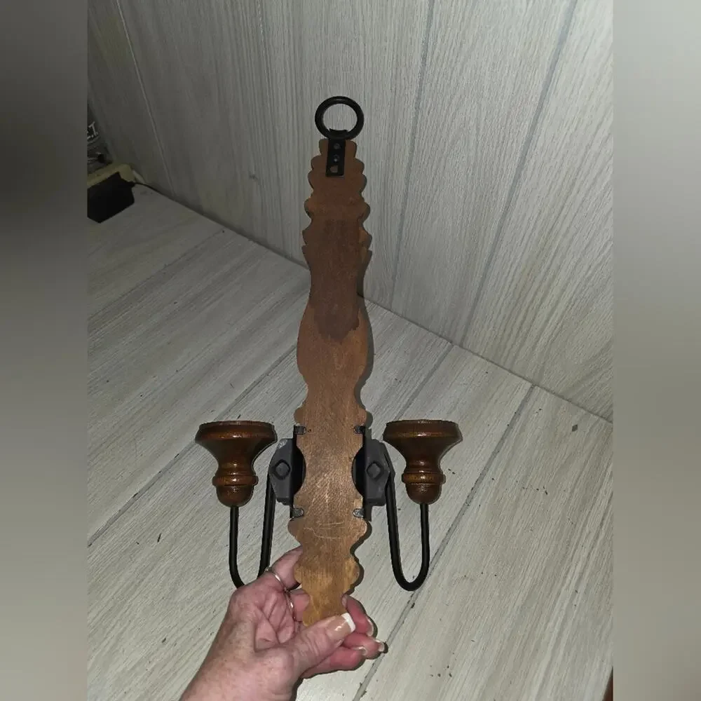 Vtg Wooden Wall Sconce Candle Holder Victorian MCM Hollywood Regency Gothic